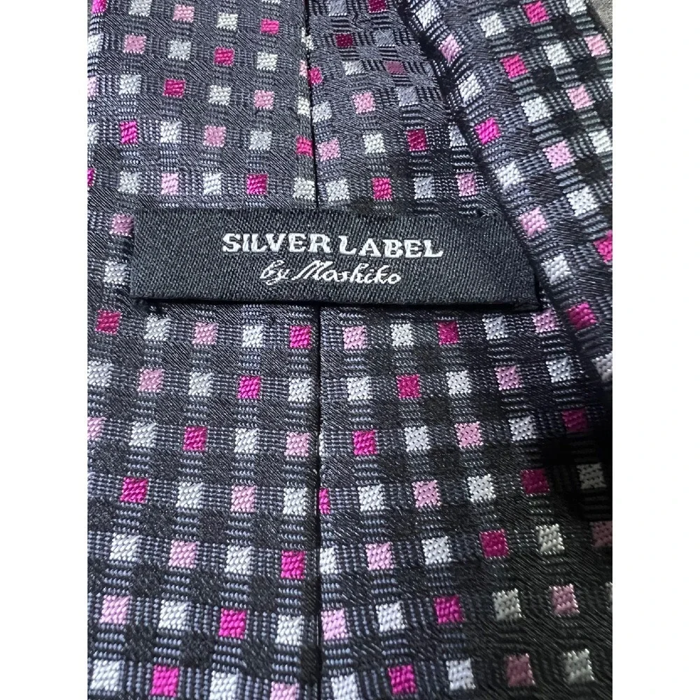 Silver Label Necktie Pink White‎ Squares Pattern Business Career Men